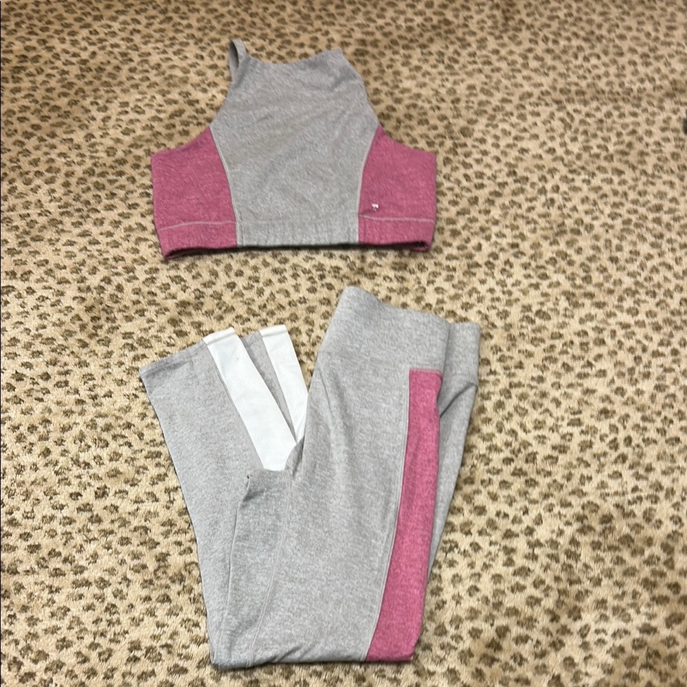 We Over Me Gray and Pink Color-Block Crop Top and Leggings